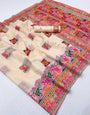 Demure Beige Pashmina Silk Saree With Dulcet Blouse Piece