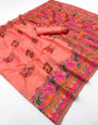 Gossamer Peach Pashmina Silk Saree With Proficient Blouse Piece