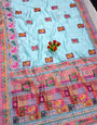 Unequalled Sky Pashmina Silk Saree With Blooming Blouse Piece