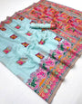 Unequalled Sky Pashmina Silk Saree With Blooming Blouse Piece