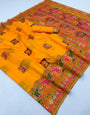 Breathtaking Yellow Pashmina Silk Saree With Nemesis Blouse Piece