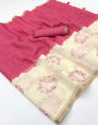 Susurrous Beige And Pink Printed Cotton Silk Saree With Improbable Blouse Piece