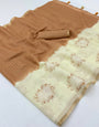 Vivacious Beige And Brown Printed Cotton Silk Saree With Verdant Blouse Piece