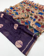 Fantabulous Purple Printed Cotton Silk Saree With Gleaming Blouse Piece