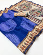 Engrossing Royal Blue Printed Cotton Silk Saree With Prominent Blouse Piece