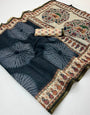 Excellent Black Printed Cotton Silk Saree With Embellished Blouse Piece