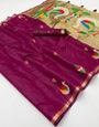 Jazzy Wine Pure Munga Cotton Silk Saree With Phenomenal Blouse Piece