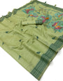 Incomparable Green Pure Munga Cotton Silk Saree With Enticing Blouse Piece