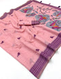 Imaginative Pink Pure Munga Cotton Silk Saree With Amazing Blouse Piece