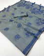 Delightful Grey Pure Munga Cotton Silk Saree With Flaunt Blouse Piece