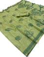 Blooming Green Pure Munga Cotton Silk Saree With Symmetrical Blouse Piece