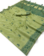 Prettiest Green Pure Munga Cotton Silk Saree With Luminous Blouse Piece