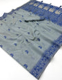 Enamoring Grey Pure Munga Cotton Silk Saree With Lissome Blouse Piece