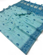 Glittering Sky Pure Munga Cotton Silk Saree With Tantalizing Blouse Piece