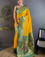 Fairytale Yellow Paithani Silk Saree With Jubilant Blouse Piece