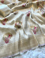 Desirable Beige Soft Banarasi Silk Saree With Artistic Blouse Piece