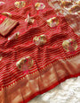 Ratatouille Red Soft Banarasi Silk Saree With Elaborate Blouse Piece