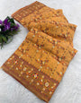 Assemblage Mustard Nylon Dola Pashmina Saree With Phenomenal Blouse Piece