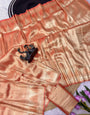 Quintessential Orange Banarasi Tissue Silk Saree With Beautiful Blouse Piece