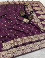Lustrous Wine Soft Banarasi Silk Saree With Nectarous Blouse Piece