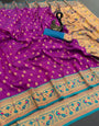 Majestic Purple Paithani Silk Saree With Quintessential Blouse Piece