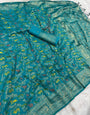 Unequalled Sea Green Soft Banarasi Silk Saree With Grandiose Blouse Piece