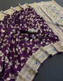 Zephyr Purple Soft Banarasi Silk Saree With Ratatouille Blouse Piece