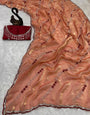 Lustrous Orange Sequence Work Fandy Silk Saree With Lovely Blouse Piece