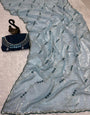 Sophisticated Sky Sequence Work Fandy Silk Saree With Fragrant Blouse Piece