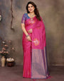 Exquisite Dark Pink Soft Banarasi Silk Saree With Efflorescence Blouse Piece