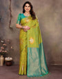 Flattering Green Soft Banarasi Silk Saree With Seraglio Blouse Piece