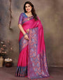 Dulcet Dark Pink Soft Banarasi Silk Saree With Exuberant Blouse Piece