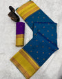 Preferable Blue Soft Banarasi Silk Saree With Panache Blouse Piece
