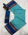Winsome Firozi Soft Banarasi Silk Saree With Rhapsodic Blouse Piece