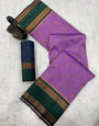 Embellished Lavender Soft Banarasi Silk Saree With Staring Blouse Piece