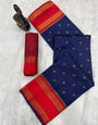 Arresting Navy Blue Soft Banarasi Silk Saree With Super extravagant Blouse Piece