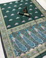 Invaluable Dark Green Blue Soft Banarasi Silk Saree With Proficient Blouse Piece