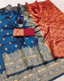 Glorious Blue Soft Silk Saree With Prodigal Blouse Piece