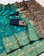 Ethereal Rama Soft Silk Saree With Ethnic Blouse Piece