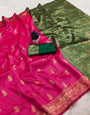 Diaphanous Dark Pink Soft Silk Saree With Elision Blouse Piece