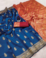 Woebegone Navy Blue Soft Silk Saree With Snazzy Blouse Piece