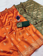 Dulcet Orange Soft Silk Saree With Flamboyant Blouse Piece