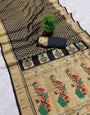 Glowing Black Paithani Silk Saree With Delectable Blouse Piece