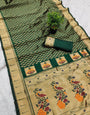 Serendipity Dark Green Paithani Silk Saree With Super classy Blouse Piece