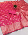 Gossamer Dark Pink Soft Silk Saree With Most Flattering Blouse Piece