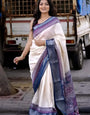 Exceptional Beige Digital Printed Dola Silk Saree With Beauteous Blouse Piece