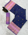 Embrocation Navy Blue Soft Banarasi Silk Saree With Preferable Blouse Piece