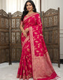 Most Charismatic Dark Pink Banarasi Dola Silk Saree With Panoply Blouse Piece