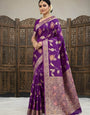 Resplendent Purple Banarasi Dola Silk Saree With Seraglio Blouse Piece