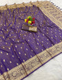 Eloquence Lavender Pure Zari Weaving Banarasi Silk Saree With Evocative Blouse Piece